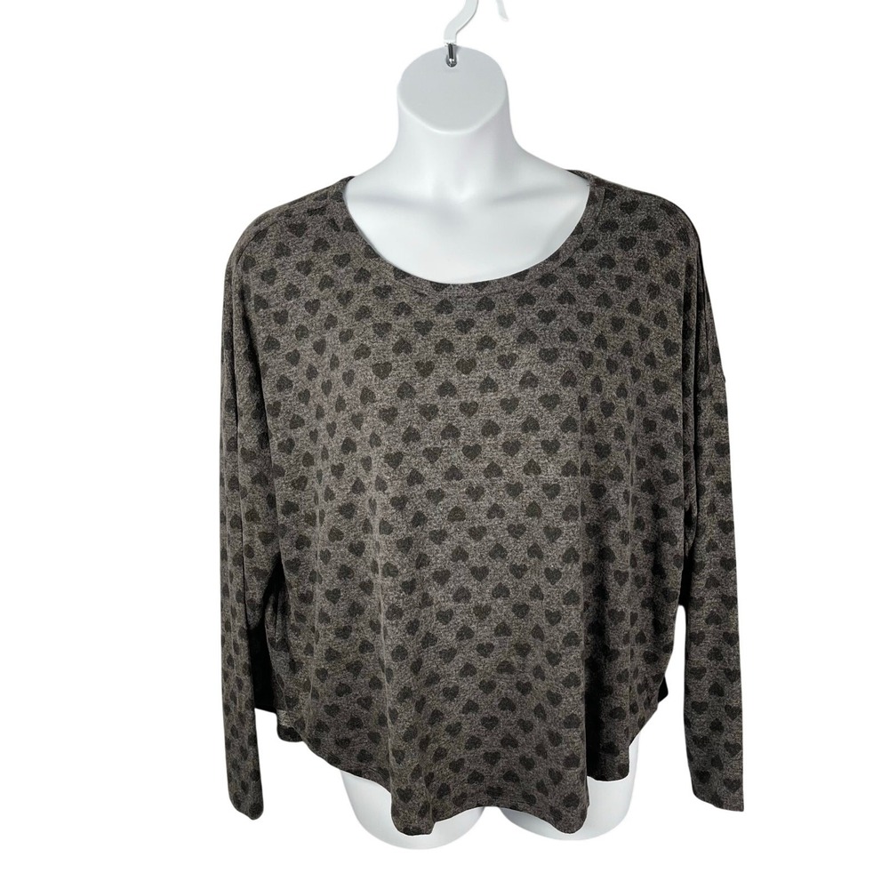 Lucky Brand Top Women XXL Gray Heart Soft Cloud Jersey Long Sleeve Relaxed Fit